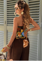 Długi kombinezon bez ramiączek w kwiaty Florette jasnobeżowy