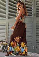 Długi kombinezon bez ramiączek w kwiaty Florette jasnobeżowy