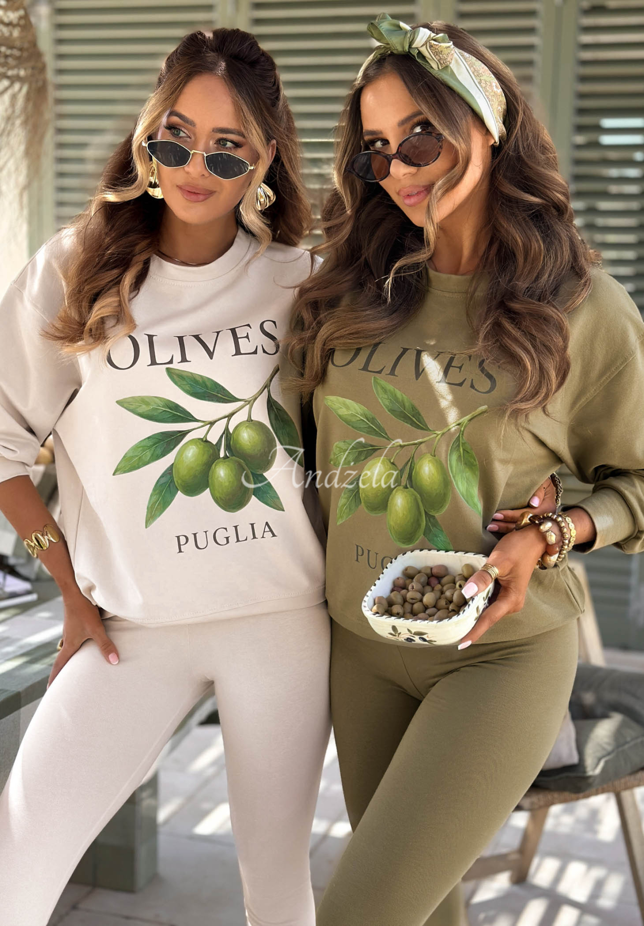 Viva Oliva olive-green cotton sweatshirt and leggings set