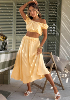 Komplet krótka bluzka i rozkloszowana spódnica w kratkę Flamingo Sunset różowy