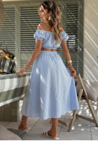 Komplet krótka bluzka i rozkloszowana spódnica w kratkę Flamingo Sunset różowy