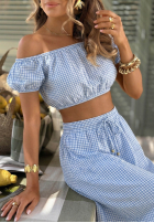 Komplet krótka bluzka i rozkloszowana spódnica w kratkę Flamingo Sunset różowy