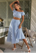 Komplet krótka bluzka i rozkloszowana spódnica w kratkę Flamingo Sunset różowy