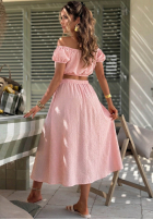 Komplet krótka bluzka i rozkloszowana spódnica w kratkę Flamingo Sunset różowy