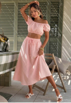 Komplet krótka bluzka i rozkloszowana spódnica w kratkę Flamingo Sunset różowy