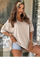 T-shirt oversize z dekoltem Solaviva różowy