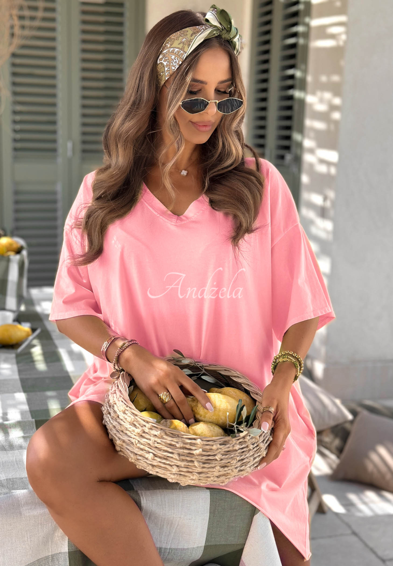 Asymmetrical oversized cotton T-shirt by Solaviva in pink