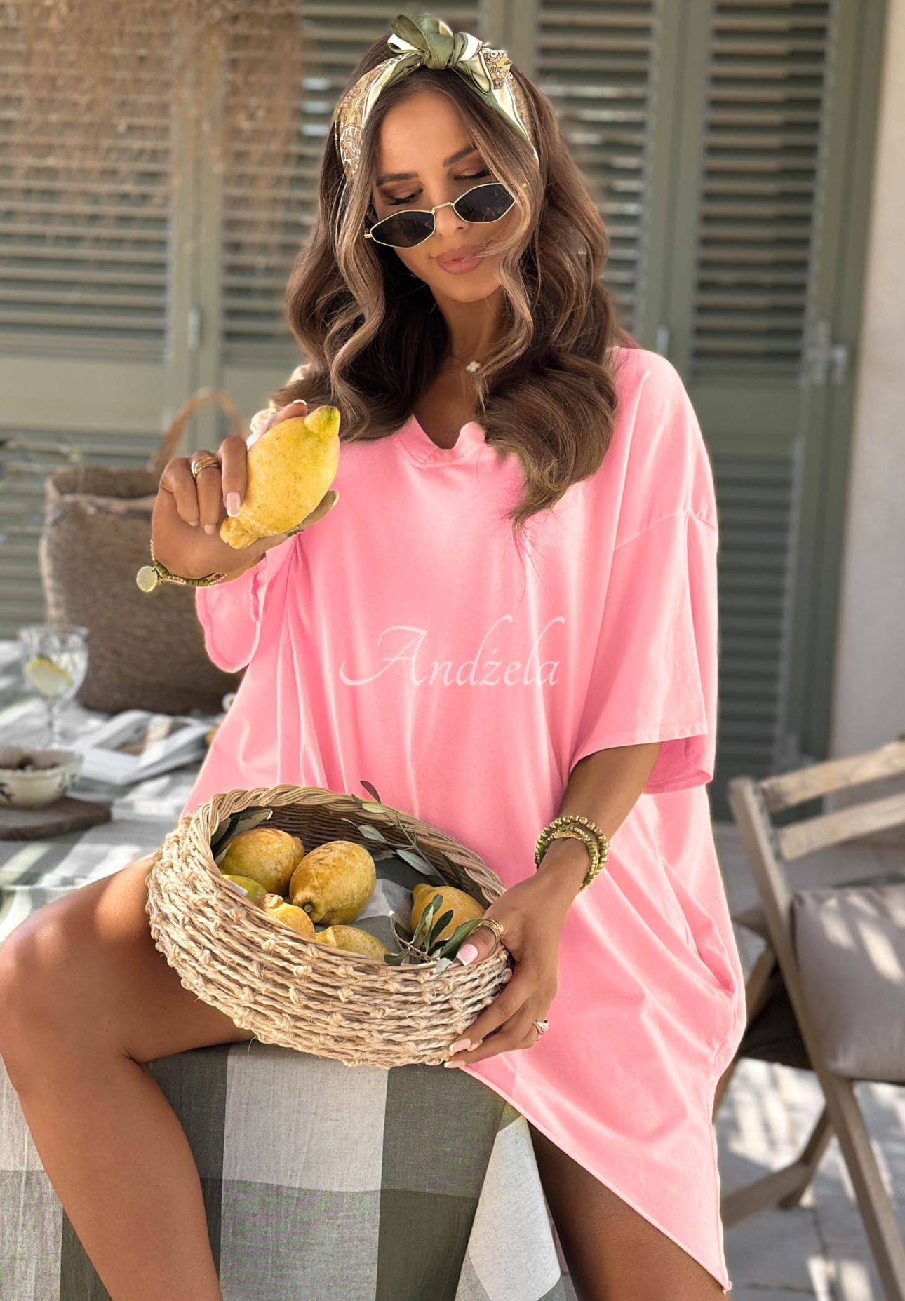 Asymmetrical oversized cotton T-shirt by Solaviva in pink