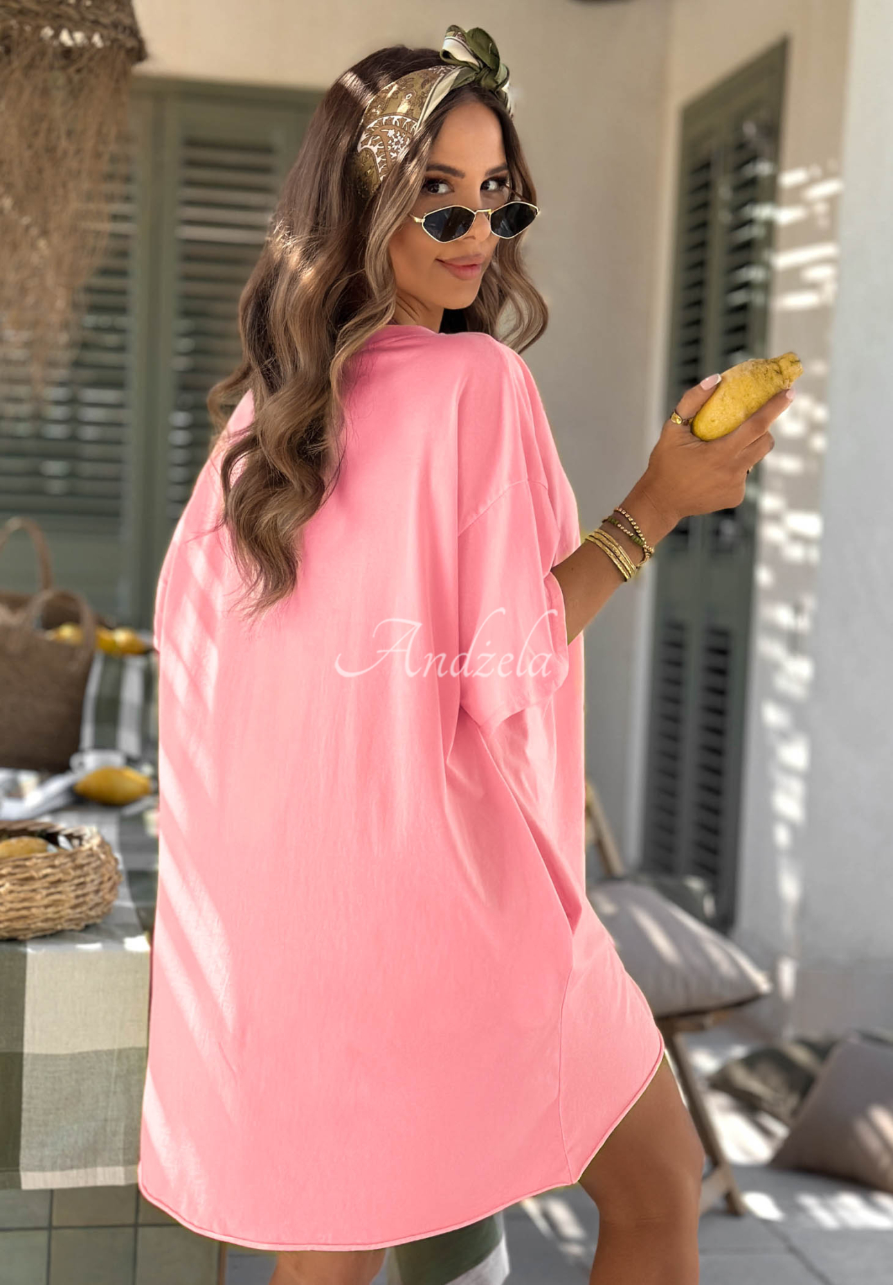 Asymmetrical oversized cotton T-shirt by Solaviva in pink