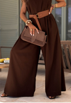 Długi lniany kombinezon z szerokimi nogawkami i paskiem Tanala khaki