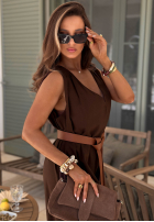 Długi lniany kombinezon z szerokimi nogawkami i paskiem Tanala khaki