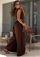 Długi lniany kombinezon z szerokimi nogawkami i paskiem Tanala khaki