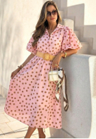 Sukienka midi w groszki z bufkami i paskiem Hello Bellissima biała