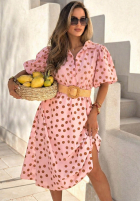 Sukienka midi w groszki z bufkami i paskiem Hello Bellissima biała