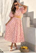 Sukienka midi w groszki z bufkami i paskiem Hello Bellissima biała