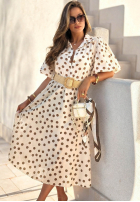 Sukienka midi w groszki z bufkami i paskiem Hello Bellissima biała