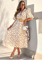 Sukienka midi w groszki z bufkami i paskiem Hello Bellissima biała