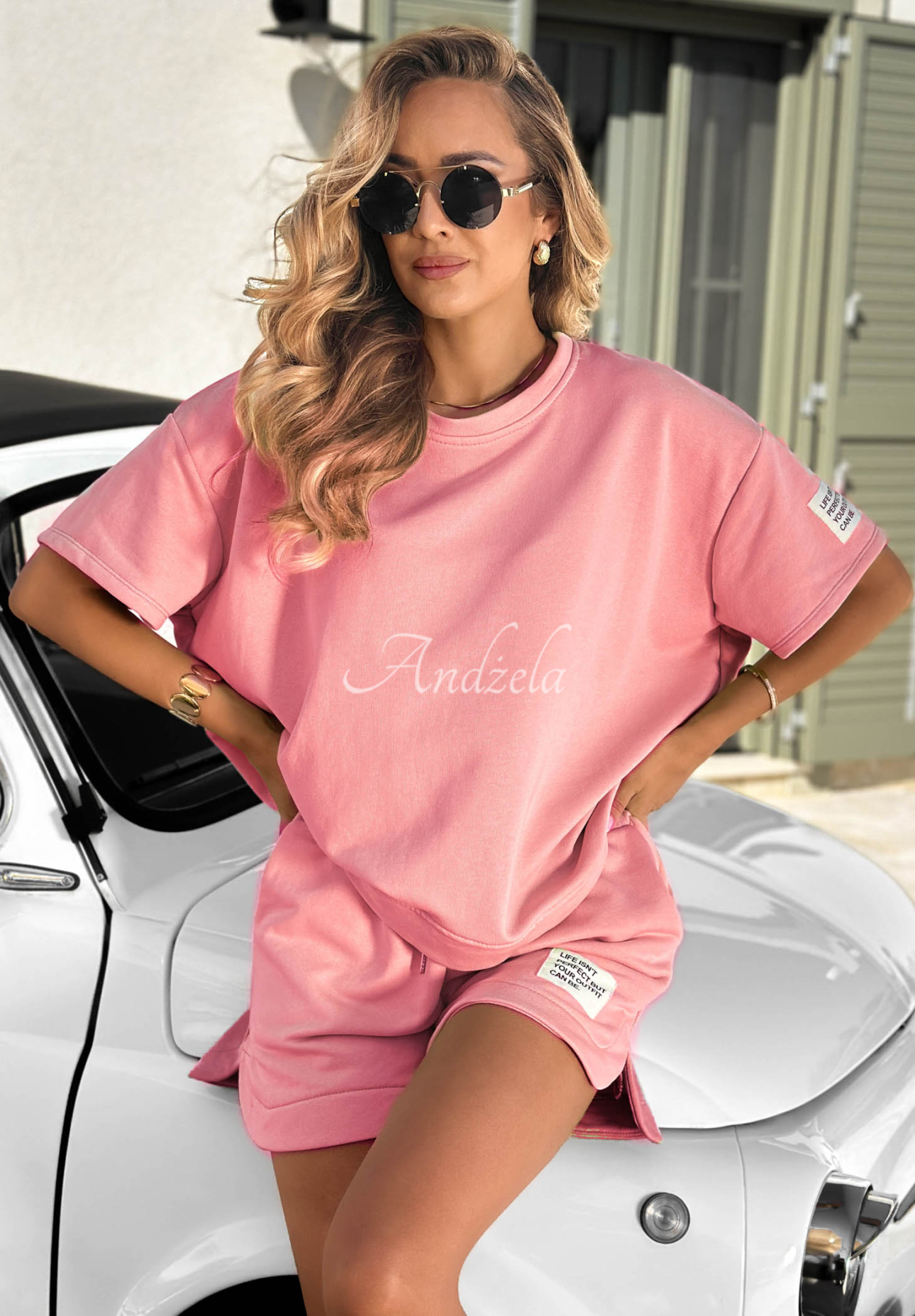 Sporty Summer Cotton T-Shirt and Shorts Set in Powder Pink