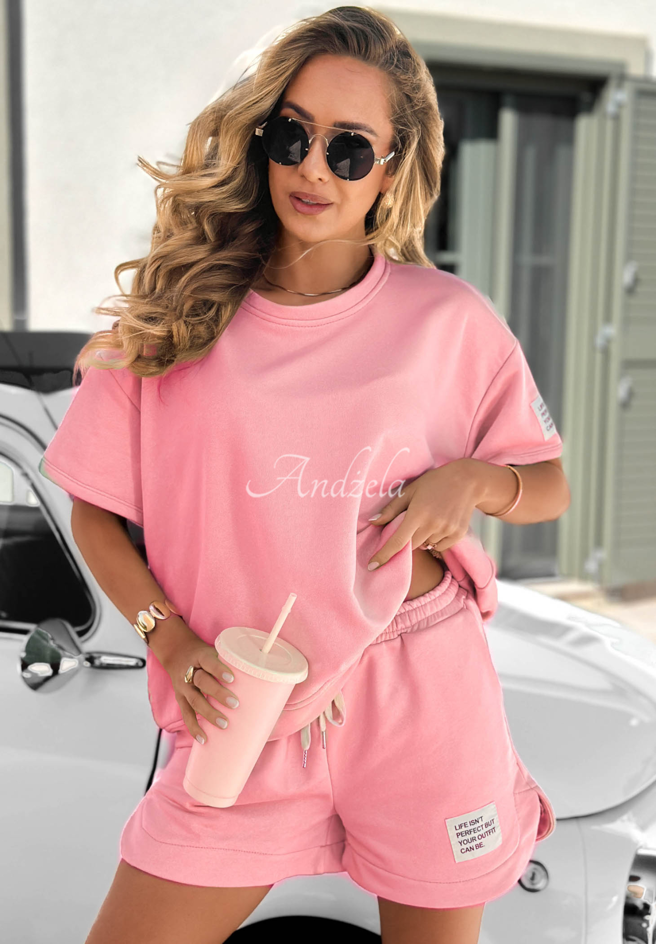 Sporty Summer Cotton T-Shirt and Shorts Set in Powder Pink