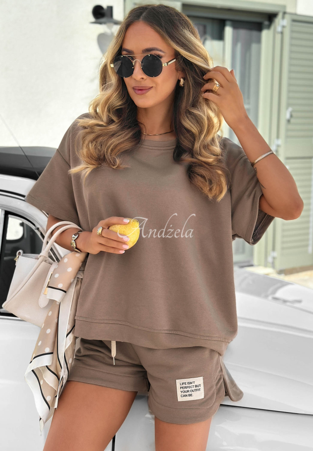 Bawełniany komplet T-shirt i kr&oacute;tkie spodenki Sporty Summer mokka