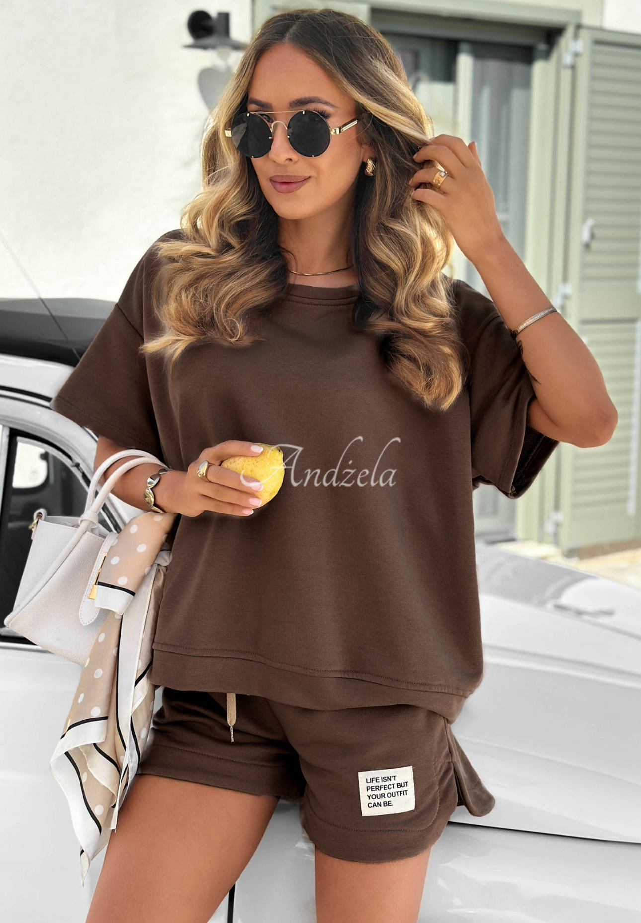 Sporty Summer Chocolate-Colored Cotton T-Shirt and Shorts Set