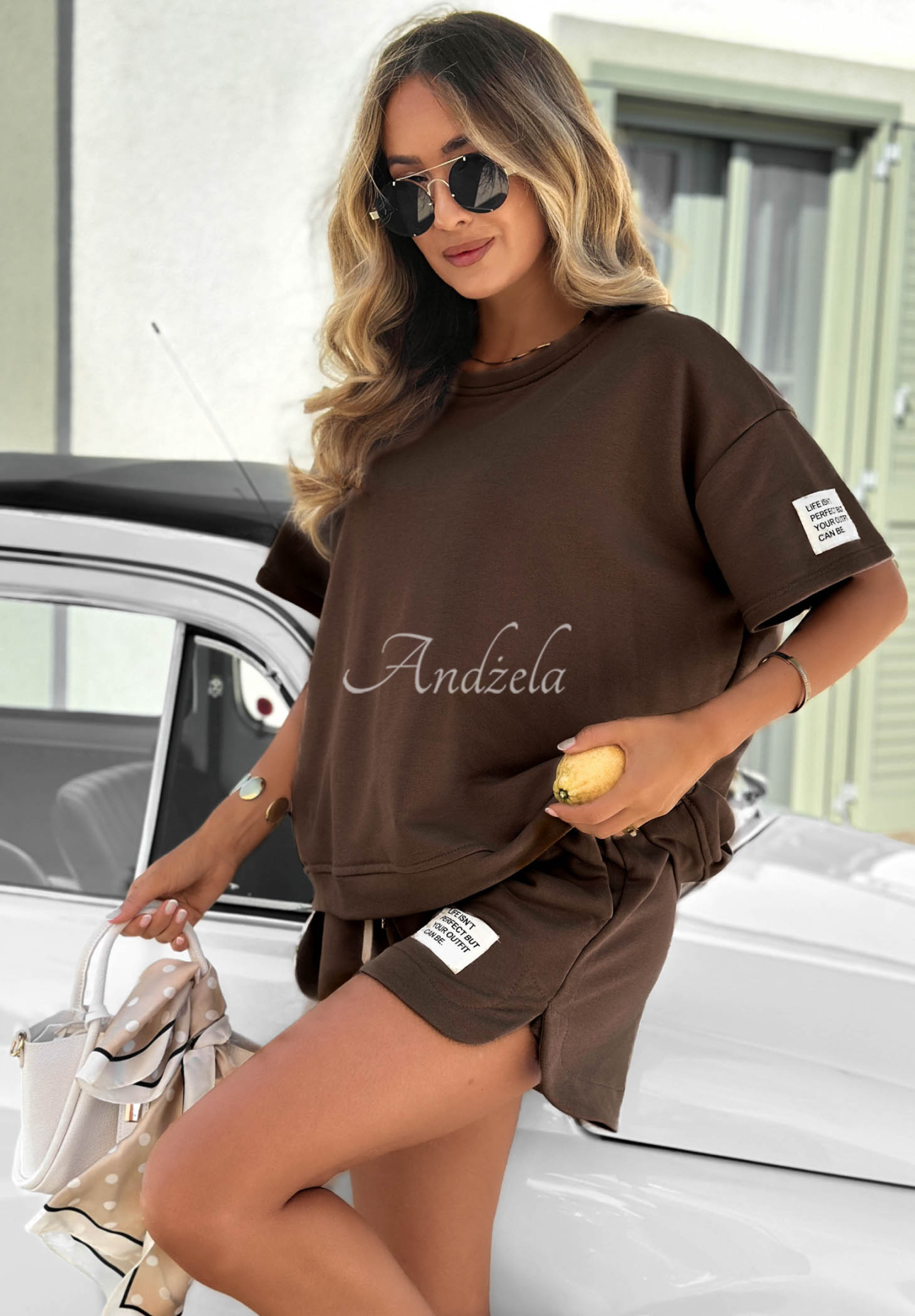 Sporty Summer Chocolate-Colored Cotton T-Shirt and Shorts Set