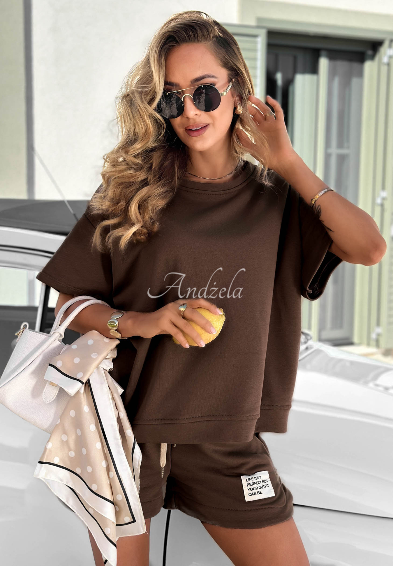 Sporty Summer Chocolate-Colored Cotton T-Shirt and Shorts Set