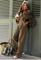 Materiałowe spodnie balloon Meet Me khaki