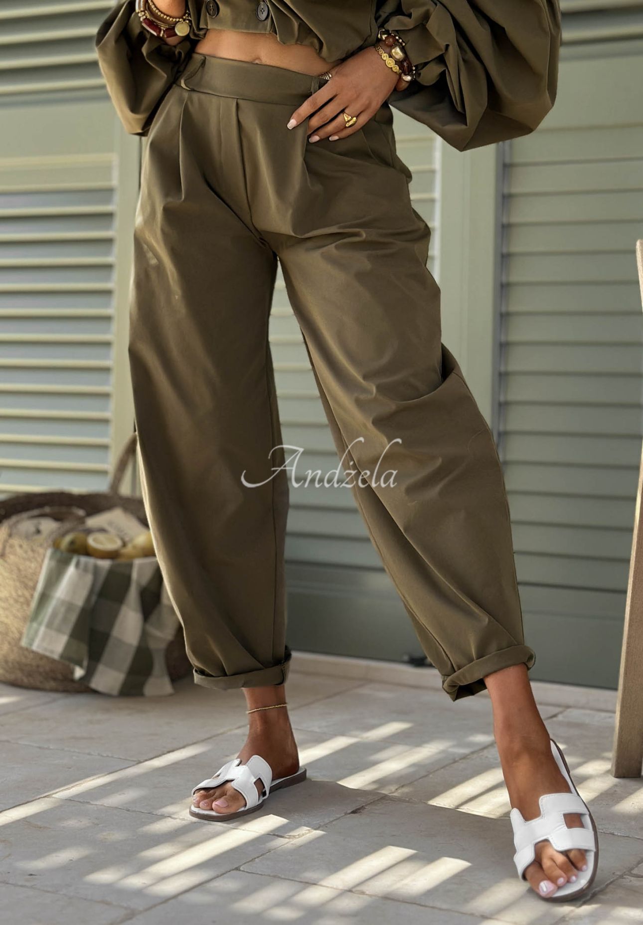 Italian Winds khaki cotton balloon pants