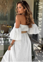 Ażurowa sukienka hiszpanka z paskiem boho Apulia biała