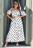 Spódnica z falbanką w groszki Dotty Days ecru