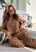 Materiałowe spodnie balloon w groszki Sweet Dots czekoladowe