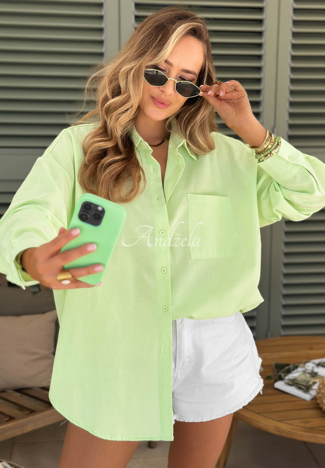 Sunny Life Oversized Cotton Shirt in Pistachio