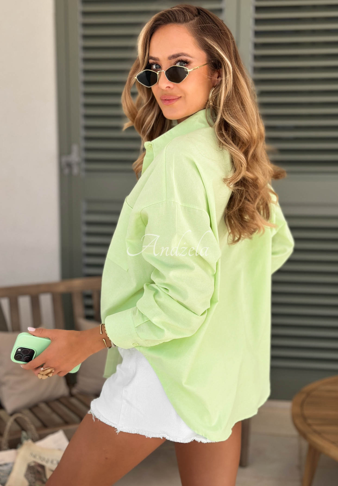 Bawełniana koszula oversize Sunny Life pistacjowa