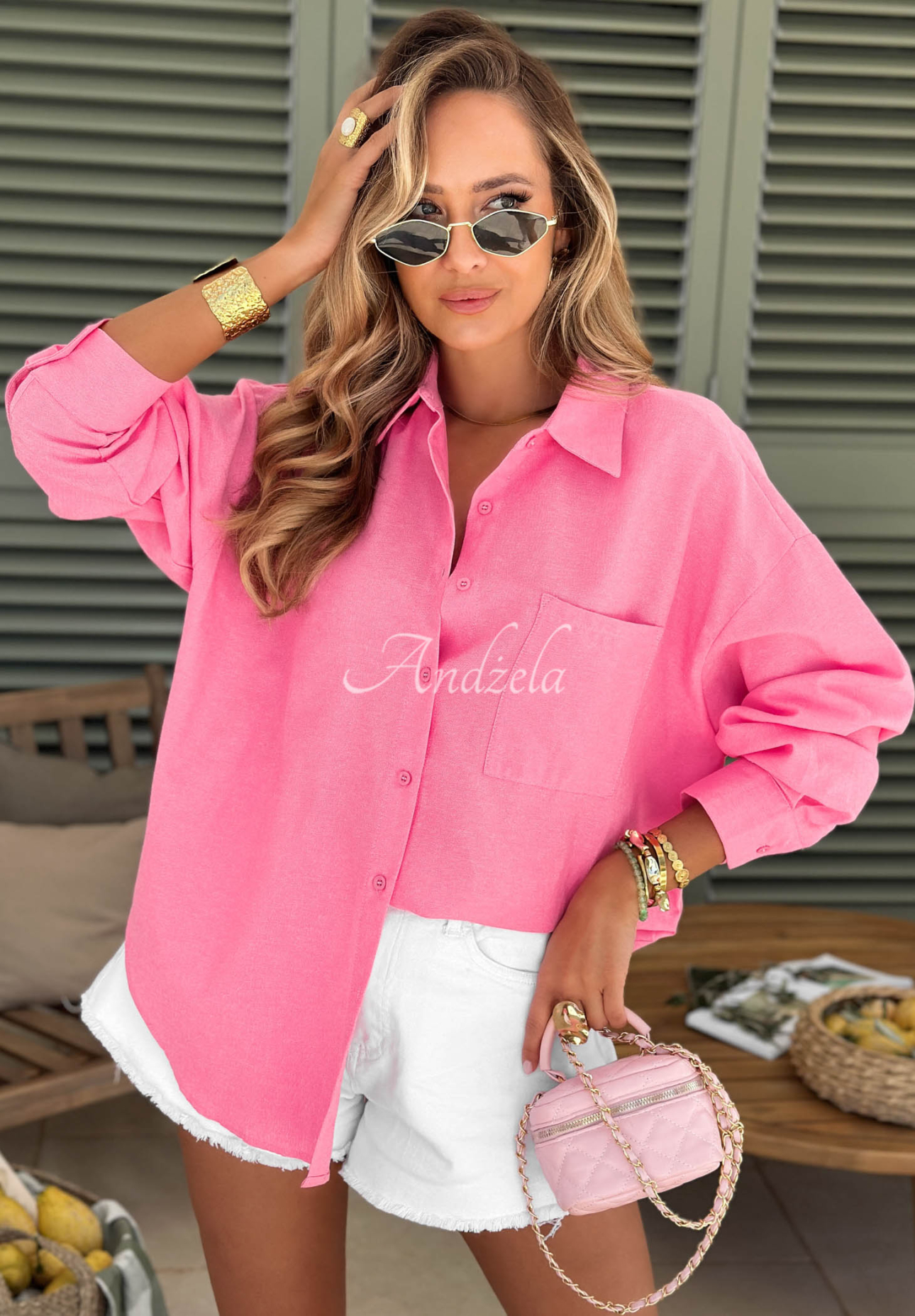Bawełniana koszula oversize Sunny Life różowa