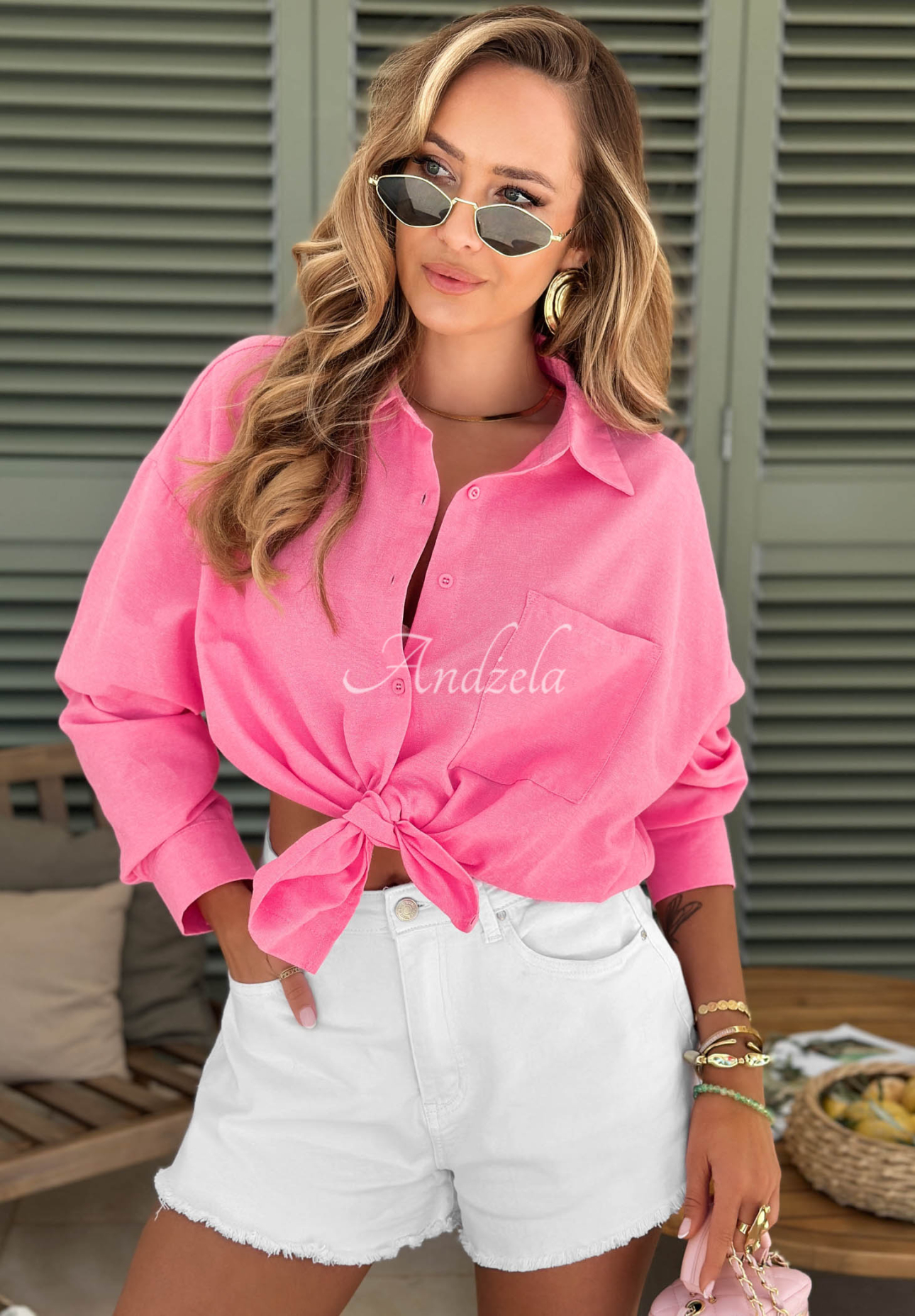 Bawełniana koszula oversize Sunny Life różowa