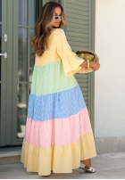 Rozkloszowana sukienka midi w kratę Ocean Sunset żółto-niebieska