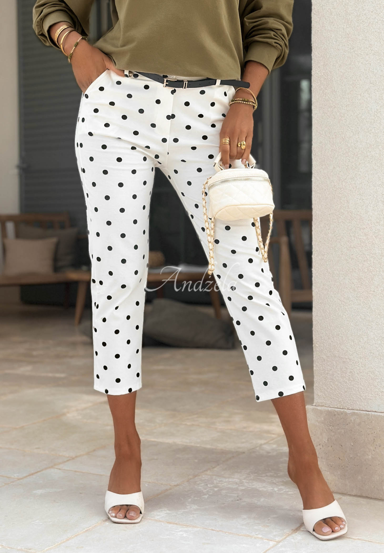 Sunny Bari White Polka Dot Cotton Cigarette Pants