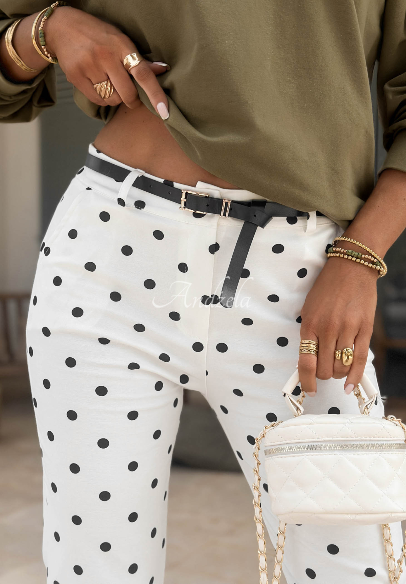 Sunny Bari White Polka Dot Cotton Cigarette Pants