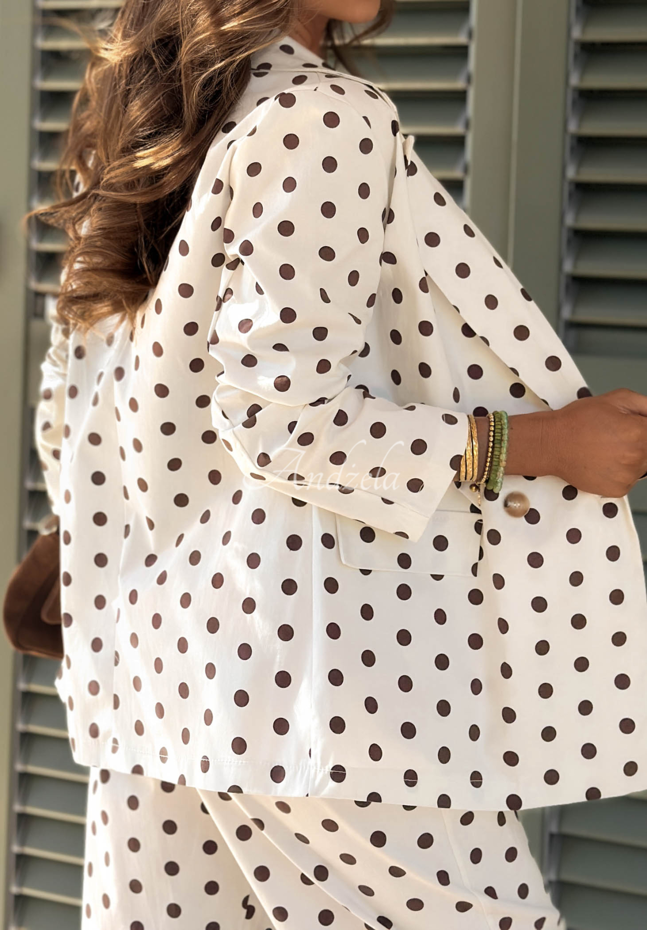 Timeless Dots ecru double-breasted cotton polka-dot blazer