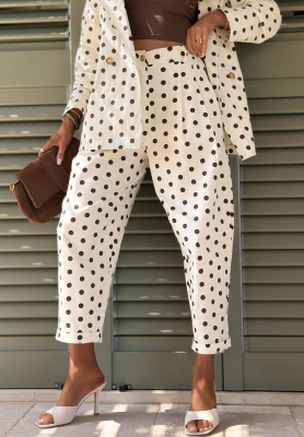 Timeless Dots ecru cotton pleated pants with polka dots