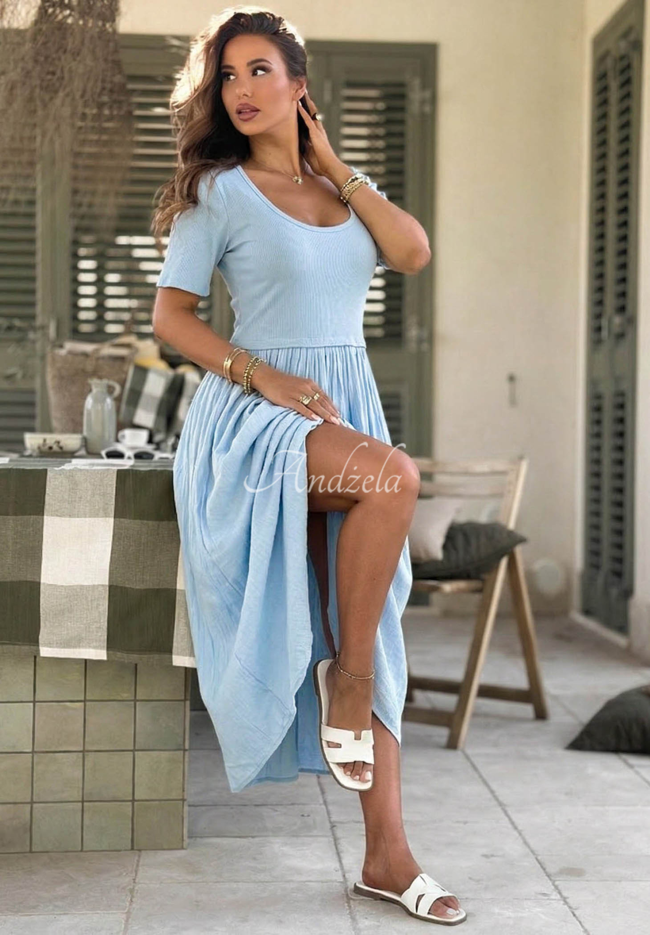 Primavera Mia Lightweight Blue Cotton Midi Dress