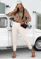 Spodnie jeansowe baggy fit Simply You jasnobeżowe