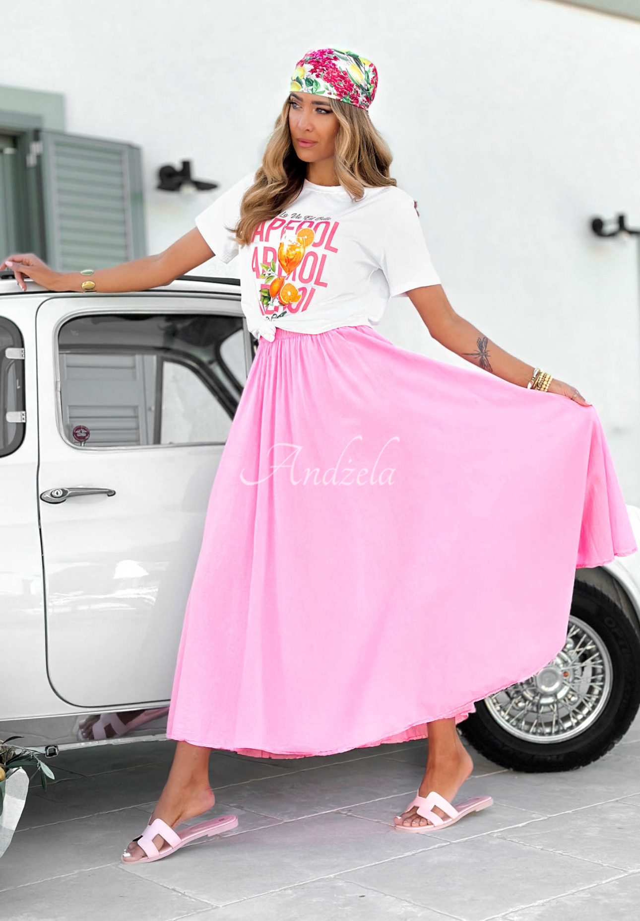 Limone Gelato Pink Cotton Maxi Skirt