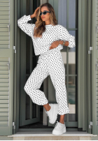 Komplet dresowy bluza i spodnie w groszki Vita Dots biały