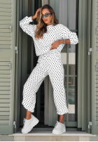 Komplet dresowy bluza i spodnie w groszki Vita Dots biały