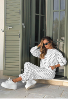 Komplet dresowy bluza i spodnie w groszki Vita Dots biały