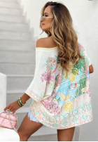 Wzorzysta bluzka oversize z dekoltem Dolce Capri ecru