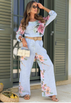 Komplet bluzka i spodnie w kwiaty Sunny Harmony beżowy