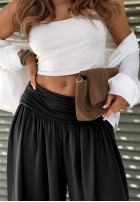 Zwiewne spodnie haremki ze ściągaczami Coastal Sand białe